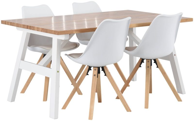 Tuohi-Bergen 4-hengen ruokailuryhmä valkoinen/lakattu tammi