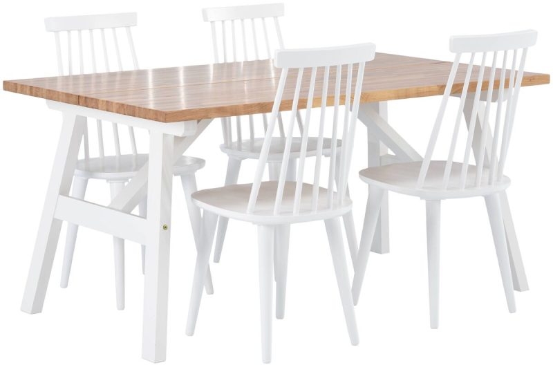 Tuohi-Lotta 4-hengen ruokailuryhmä valkoinen/lakattu tammi