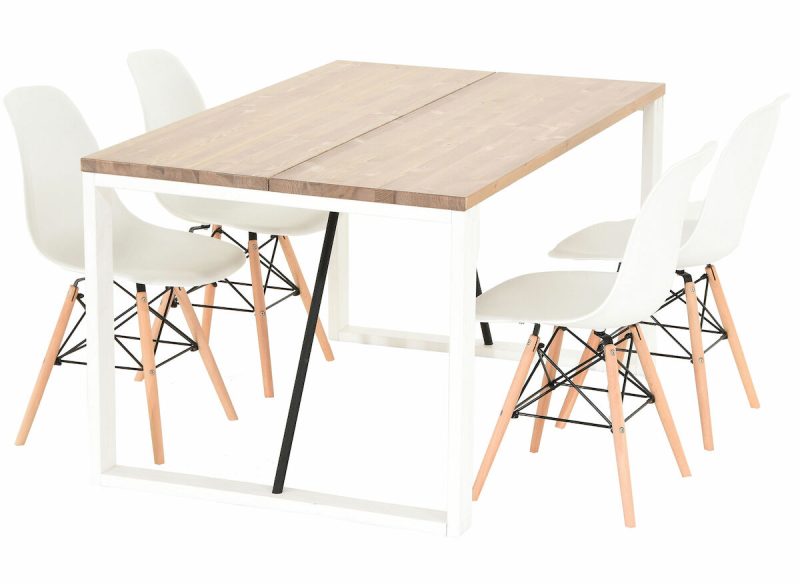 Honka-Elea 4-hengen ruokailuryhmä antiikki/valkoinen valkoinen/puu tuoli