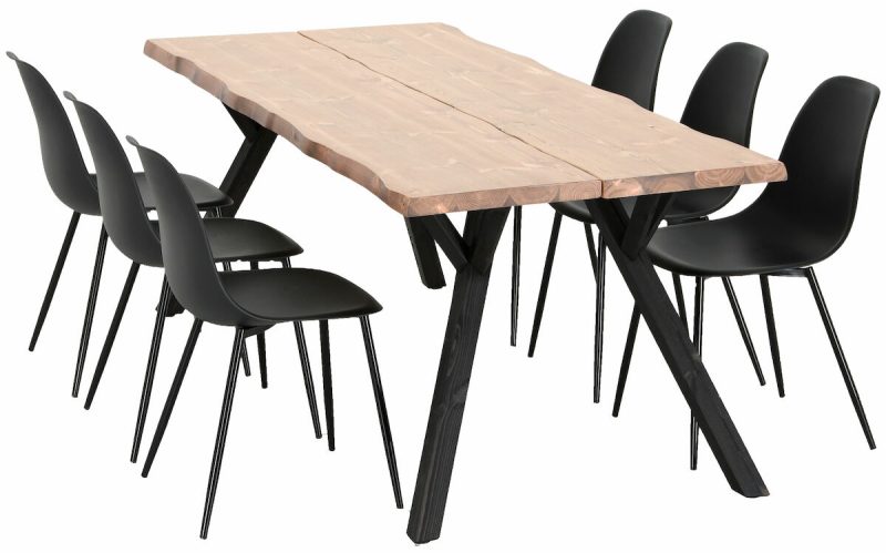 Lana-Syli 6-hengen ruokailuryhmä musta/antiikkipetsattu