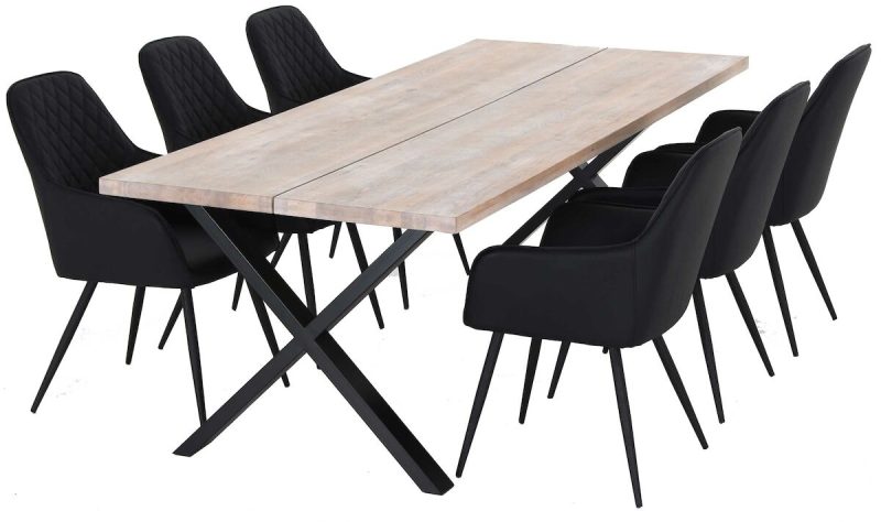 Orvo-Harbo 6-hengen ruokailuryhmä valkoöljytty tammi/musta PU