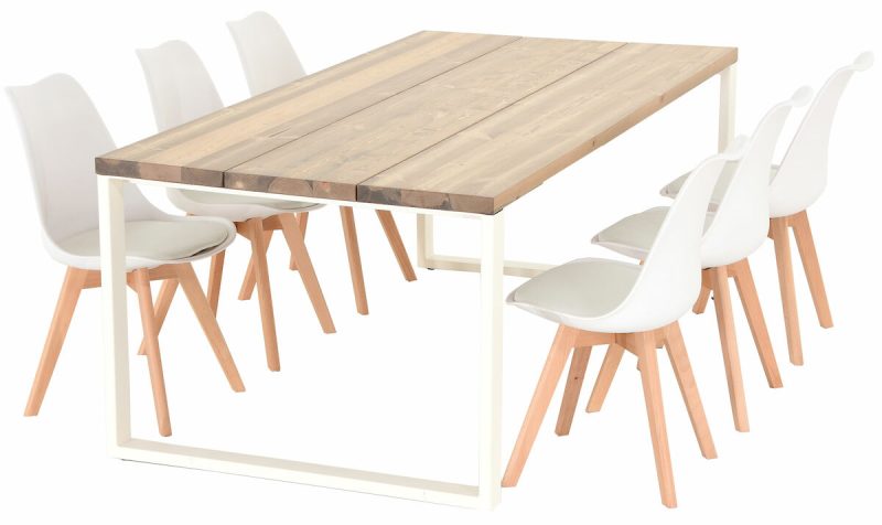 Ruska-Salla 6-hengen ruokailuryhmä antiikkipetsattu/valk/valk