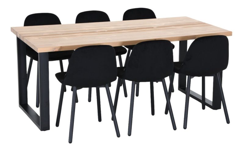 Seela-Cosy 6-hengen ruokailuryhmä antiikkipetsattu/musta sametti