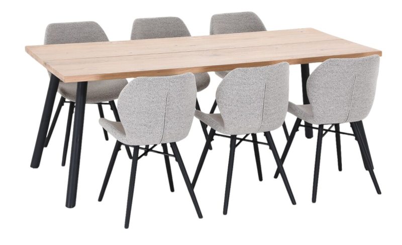 Veini-Keto 6-hengen ruokailuryhmä lakattu tammi/musta/beige Monza