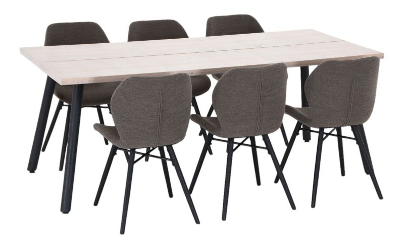 Veini-Keto 6-hengen ruokailuryhmä valkolakattu tammi/musta/taupe Monza