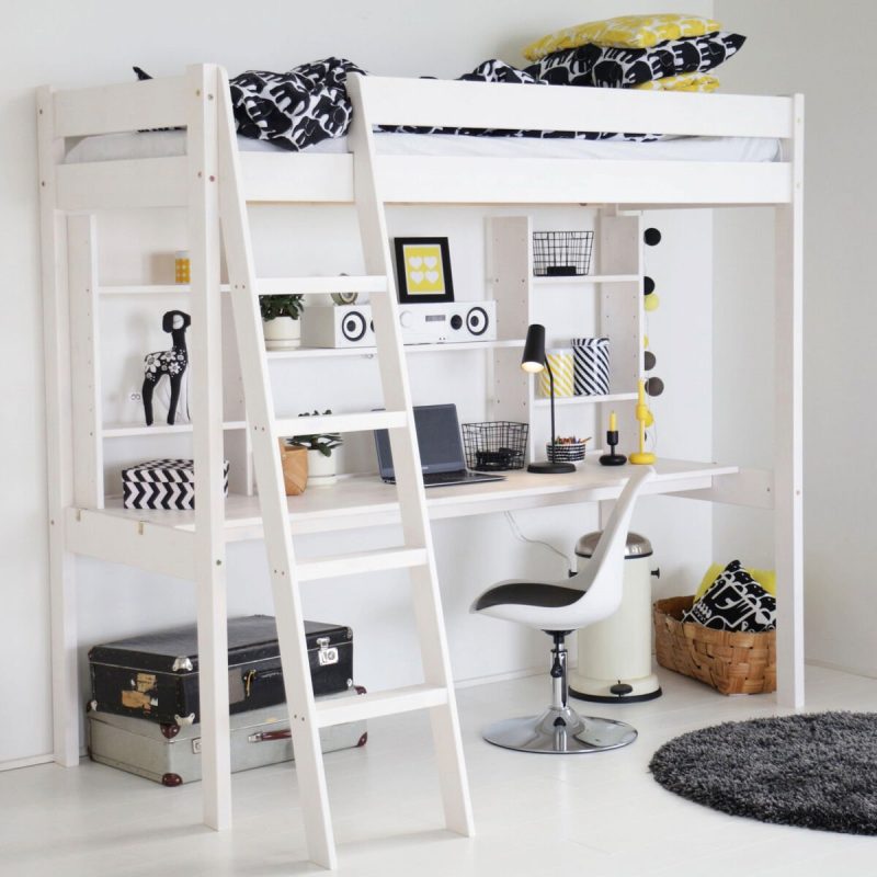 Nukkumatti korkea parvisänky 120x200cm kuultovalkoinen