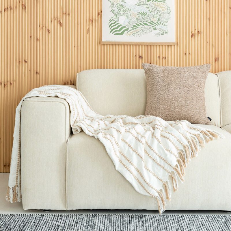 Ketju torkkupeitto 130x170 cm valkoinen/maitokahvi