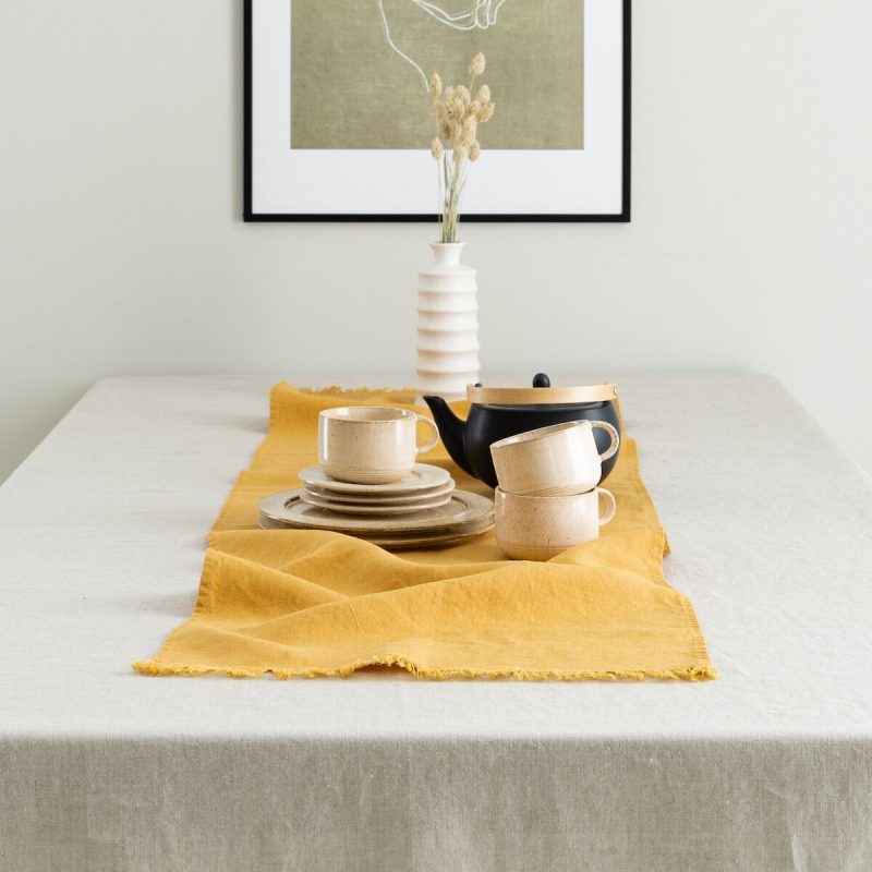 Linnea pellava kaitaliina hapsuilla 42x150 cm hunaja