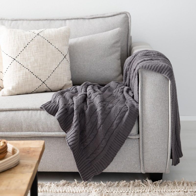 Palmikko torkkupeitto 130x170 cm harmaa