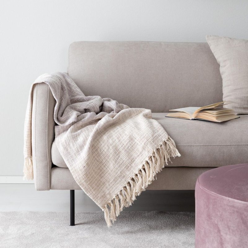 Siksak raita torkkupeitto 125x150 cm luonnonväri/violetti